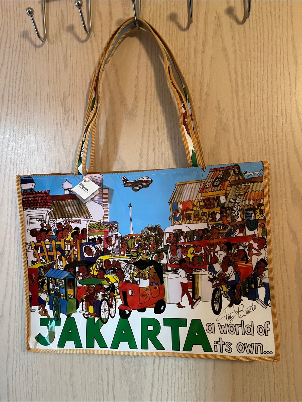 Jakarta Illustrated Canvas Tote Bag in Multicolor by (no brand)